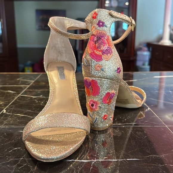 INC International Concepts Shoes - INC size 10.5 gold glitter chunky floral heels